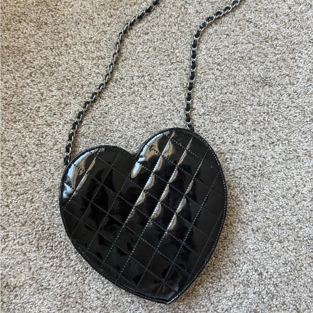 Black Quilted Heart-Shaped Crossbody Bag